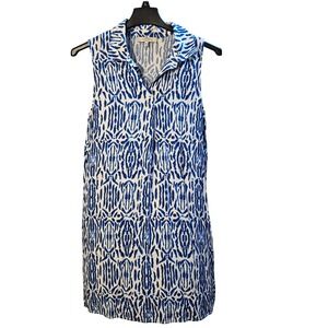 Casa Cabana Blue White Ikat Sleeveless Rayon Shift Dress M C2W23205RG EUC